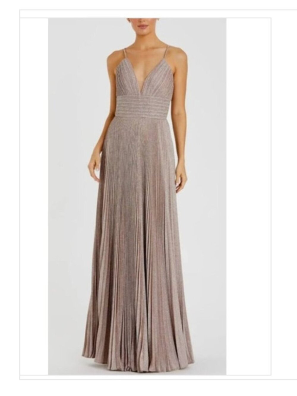Mac Duggal 30725 Gown Shimmer Pleated V Neck Rose gold NWT 8
